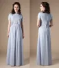 Tanzinite Long Modest Bridesmaid Dresses With Cap Sleeves Lace Top A-line Skirt Boho Formal Rustic Religious Wedding Party Dress