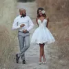 Short Mini Cheap Simple A Line Wedding Dresses Sweetheart Sleeveless Lace Appliques Knee Length African Plus Size Bridal Gowns Vestidos