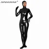 Unisex lycra spandex glanzende metalen gezicht open zentai pak tweede huid strak full body nylon catsuit heren zentai unitard kostuum