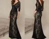 Schwarzer elegante Art und Weise V-Ausschnitt Halbarm wulstiger SpitzeAppliques Nixe lange Abend-Mutter der Braut Kleider HY1540