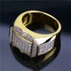 Hip Hop oro di rame placcato Colore micro pavimentato completa zircone barretta di fascino anelli di oro dei monili di Bling per MenWomen