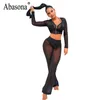 Abasona Malha Jumpsuits Mulheres Manga Longa Hoodies Jumpsuit Dois Parte Outfits Feminino Party Club Macacão Macacão Womens