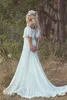 Sexy off schouderland in Boheemse strandjurken Lace Applique Bridal Jurken Backless Sweep Train Boho trouwjurk