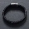 Mode Mannelijke Sieraden Gevlochten Lederen Armband Handgemaakte Armband Zwart Roestvrij staal Magnetische Clasps Mannen Polsband Geschenken PW740