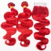 Paquets de vague de corps avec fermeture Extensions de cheveux rouges courts paquets de cheveux humains brésiliens Bob cheveux rouges avec fermeture de dentelle 4x4