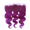 Virgin Brazilian Purple Colored Human Hair Weaves with Frontal Closure Body Wave Wavy Pure Purple 13x4 Full Lace Frontal with 3Bundles