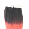 T1b / röd tejp hårförlängningar 100g ombre mänsklig hår förlängning tejp 40pc hud väftband hårförlängningar brasilianska raka