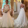 Elegante 2018 Lace Full Ilusão Manga Longa Vestidos De Casamento de Alta Neck Backless Com Arco Sash Longos Vestidos De Noiva Custom Made China EN1105