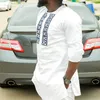 Mężczyźni Wiosna Moda White Dashiki African Nosić Solid Druku Odzież Plemienna Bluzka Sweter Okrągły Koszula Neck Top Dla Mężczyzn