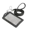 Correia de pescoço de cristal de strass Bling cordão personalizado com suporte de crachá de cartão de identificação vertical PU para iphone X XS 8 7 6 plus para samsung S9