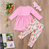 Toddler Kids Baby Girls Christmas Outfits Girls Clothes Tops T-shirt Dress Christmas Tree Print Long Pants Headband 3PCS Baby Clothing Set