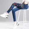 Plus Größe 4XL Blumen Stickerei Jeans Frau Vintage Bleistift Hosen Hohe Taille Dünne Frauen Jeans Lange Hosen Hosen Frauen C3887