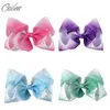 Kids 4pcs/Lot 7 Large Ombre Full Rhinestone Hair Bow With Clip Girl Dance Hairpin Boutique Hair Accessories