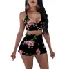 Femmes Designer Survêtement Floral Impression Gilet Tops + Shorts Plus Taille Femmes Vêtements Deux Pièces Tenues Sexy Femmes Été Jogging Costume