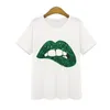 Summer Märke T-shirt Kvinnor Tops T-shirt Broderi Lips Bomull Kortärmad Tshirt Kvinnor Toppar Tees