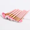 Brand New 10pcs Makeup brushes set pink color wood handle high quality synthetic hair DHL Free cosmetic brushes