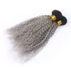 シルバーグレーオムレヴァージンブラジルキンキーカーリー人間のヘアwefts 3ピース＃1b /グレーの暗い根のオムレのバージンヘア織り束カーリーヘアエクステンション