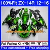 Injektion för Kawasaki ZX 14R ZZR 1400 ZX14R 12 13 14 15 16 225HM.0 ZZR1400 ZX-14R 2012 2013 2014 2015 2016 Fairing Factory Green Blk