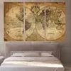 3 painéis mapa do mundo do vintage pintura em tela decoração para casa arte da parede pintura em tela imagens para sala de estar poster8556278
