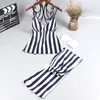 Vêtements de sommeil en satin Femme Femmes Pyjamas Sets Fashion Spaghetti Strap Tops Stripes Sleep Lounge Summer Home Clothing Pijama 3 Piece S1024