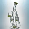 Çift Geri Dönüşümen Nargile Cam Bongs Pervane Spin Percolater Su Boruları Mor Dab Kuleleri ile 14mm Eklem Yeşil Yağ Keçileri XL167