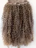 Nova chegada brasileiro virgem cabelo castanho claro grampo de trama em kinky curly humano extensões de cabelo remy 9 peças de um conjunto
