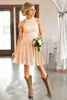 Halter Lace Knee Length A Line Country Bridesmaid Dresses Beaded Short Wedding Guest Party Bridesmaids of Honor Dresses