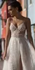 غالي بيتش كارتن A-Line Dresses Side Split Spaghetti Illusion Tulle Boho Wedding Deters Sweep Train Pearls Backless Bohemian Bride