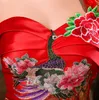赤女性の中国の結婚式の獣道女性のセクシーな長いQipaoフィッシュテイルモダンなチャイナッサーファッションワンショルダー女性パーティードレス