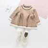 2018 Autunno manica lunga neonati neonati ragazze bambini dolce o-collo plaid maglieria partito principessa tutu maglione vestito abiti C939