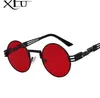 Gafas de sol redondas XIU para hombre y mujer, gafas de sol de Metal Punk Vintage, gafas de moda, lentes de espejo, gafas de alta calidad UV400