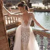 Berta Mermaid Backless Beach Suknie ślubne Deep V Neck Overskirt Długie Rękawy Czeski Suknie Ślubne Tulle Plus Size Boho Vestidos de Novia