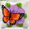 ピローケースバタフライラッチフックラグキャンバス刺繍ピロー編み物動物キット手作りクラフトクッションキットホームデコ