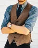 Gilet da sposo in lana 2019 Per feste di matrimonio vintage in campagna Gilet da sposo in tweed marrone stile britannico Gilet da sposo formale da uomo