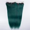 # 1B / Green Dark Root Ombre Virgin Brazilian Human Hair teje con frontales Straight Dark Green Ombre 13x4 Lace Frontal Closure con 3Bundles