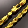 Hip Hop 24 Pouces Hommes Solide Corde Chaîne Collier 18k Or Jaune Rempli Déclaration Noeud Bijoux Cadeau 7mm Wide196k