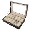 Boîte de montre universelle à 10 ou 12 fentes, vitrine de montres, dessus en verre, remontoir de montre, boîte de rangement de bijoux, organisateur de montre-bracelet 175v