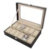 Caja de reloj con 10 y 12 ranuras, estuche de exposición Universal para relojes, enrollador de reloj superior de cristal, caja de almacenamiento de joyería, organizador de reloj de pulsera 293E