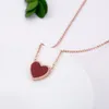 Young Ladies Fancy Luxury Double Side White and Red Heart Pendant Necklaces Rose Gold Stainless Steel Chain