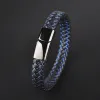 22cm Jewelry Punk Black Blue Braided Leather Bracelet For Men Stainless Steel Magnetic Clasp Fashion Bangles Christmas Gift 10PCS