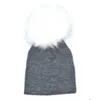 1-5 years old Baby Faux Fur Pom Pom Beanies Knied Winter Warm Hat Baby Boys Girls Bonnet Toddler Kids Caps Infant Photo Props