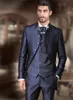 Cheap Blue Men Suit Fit Groom Tuxedos Groomsman Wedding Suits Formal Suits Custom Size(Jacket+Pants+Vest) Three Pieces Wedding Bestman Wear