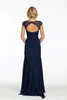 2020 Charming Dark Navy Bridesmaid Dresses Chiffon Sweetheart Cap Sleeve Backless Vintage Cheap Evening Dress Long Party Prom Gown2292221