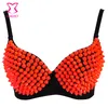 Doces cores Burlesque Dança Clubwear Lady Push Up Bras cravado Rivet Stud Bra novidade underwear soutien Sexy Lingerie