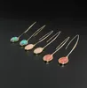 Mode goud kleur natuursteen water drop ovale oorbellen groen roze kristal bengelen oorbellen voor vrouwen sieraden