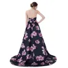 Robes de bal avec motif de fleurs Robes de bal romantiques Illusion Décolleté Train Chaple imprimé Lacets dans le dos Robe de soirée CMW0014311W