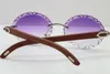 high quality Rimless Vintage sunglasses Metal Mix Wood Trimming Lens Round Sunglasses New 8200761 Designer Mens Women Luxury