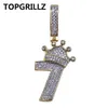 TOPGRILLZ Shiny Crown Number 7 Necklace & Pendant Charms For Men Copper Gold Color Cubic Zircon Necklace Hip Hop Jewelry Gifts