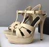 2018 Chic Gladiador Sandálias Das Mulheres Peep Toe Sandálias De Plataforma Cinta De Moda Feminina Couro Real 14 cm Sapatos de Salto Alto