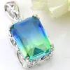 HUGO Rainbow 7PCS/Lot Holiday Jewelry Gift Square Vintage BI-COLORED Tourmaline Mystic Gems 925 Silver Pendant Necklace